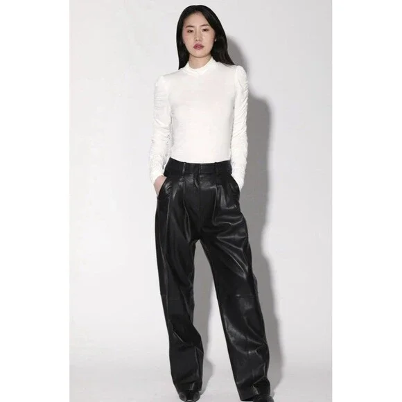 Walter Baker Luka Lamb Leather Black Wide Leg Slouchy Pants Size 4 NWT READ $750 - Picture 2 of 14